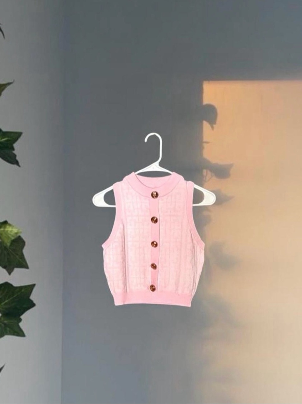Pink Cable Knit Button Front Crop Top
